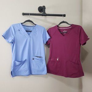 Beyond Scrubs Ceil Blue Wine Scrub Top Bundle XS